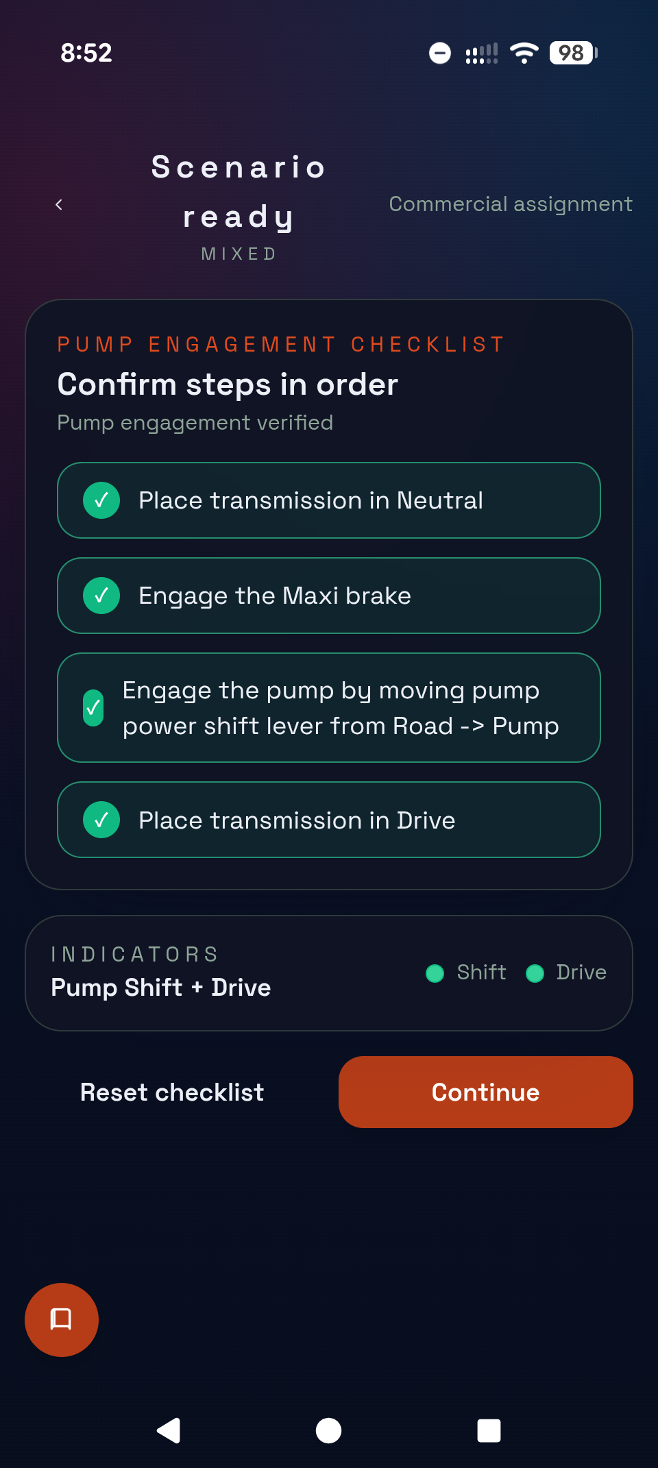 Run step-by-step pump engagement training scenarios.